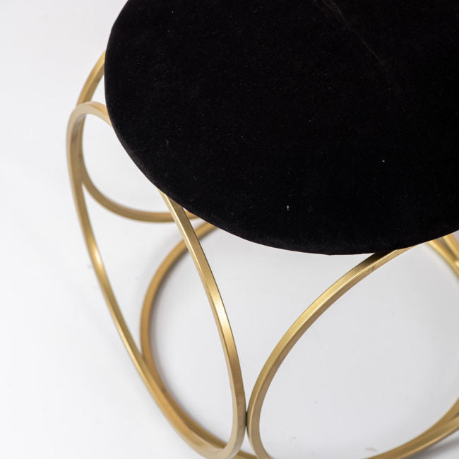 Metallic Stools: Black Velvet Round Leg Ottoman