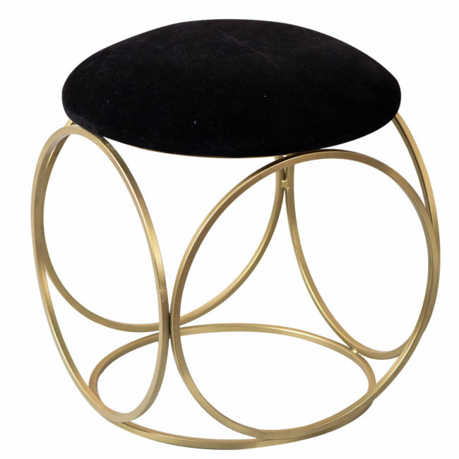 Metallic Stools: Black Velvet Round Leg Ottoman