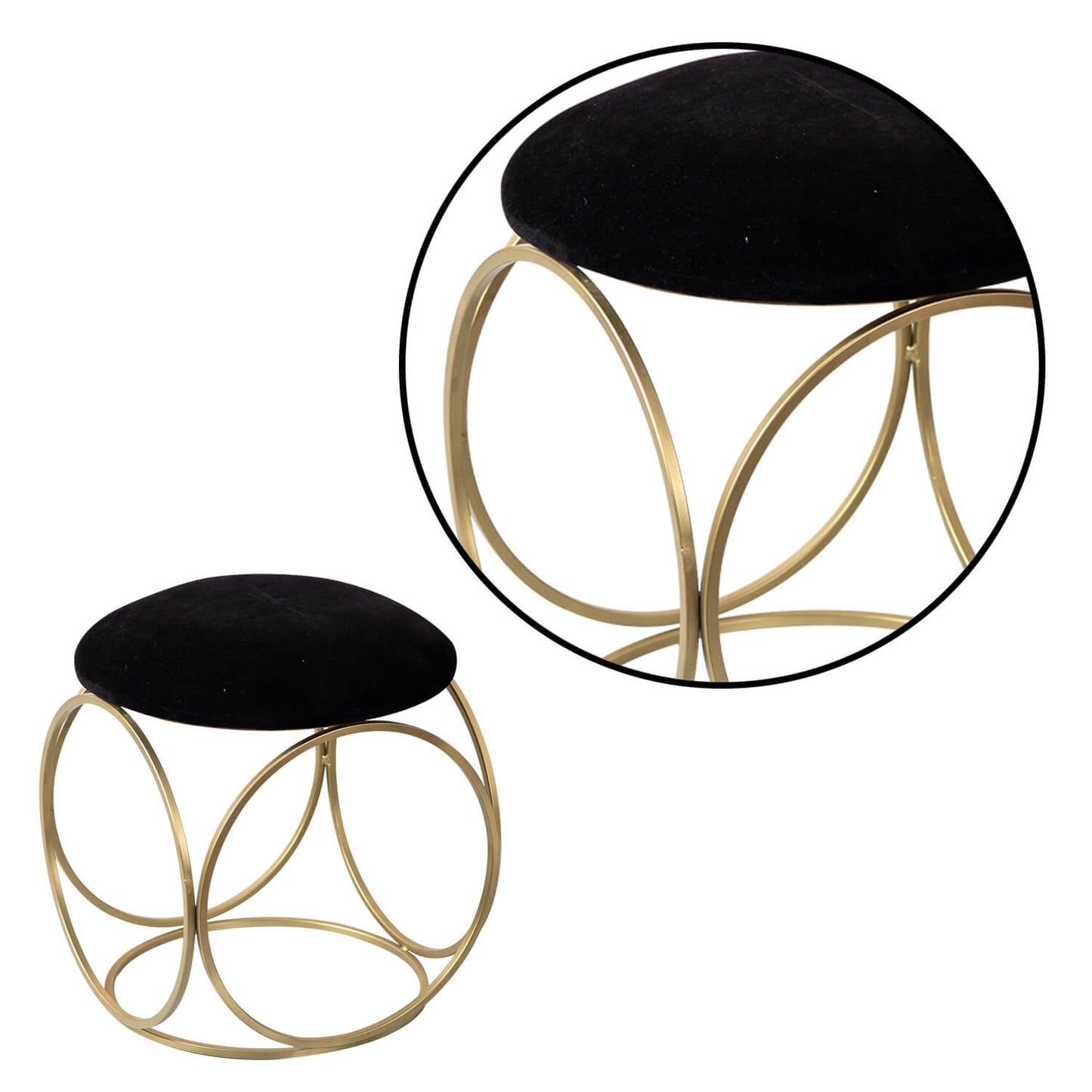 Metallic Stools: Black Velvet Round Leg Ottoman