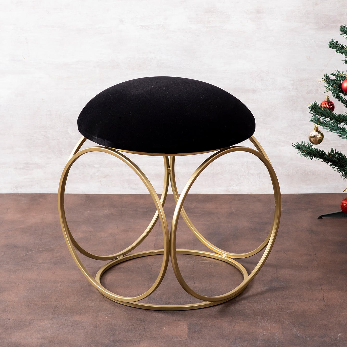 Metallic Stools: Black Velvet Round Leg Ottoman