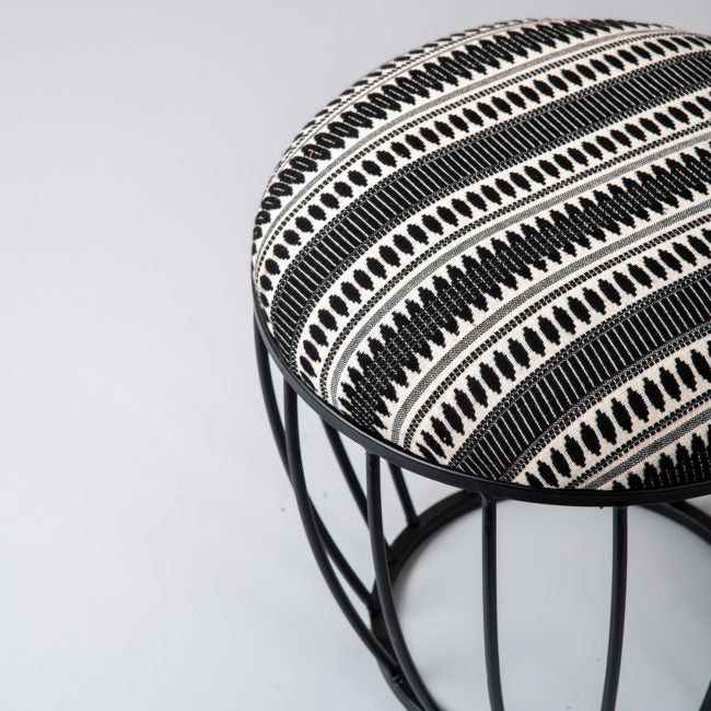 Metallic Stools: Black & Cream Cage Ottoman