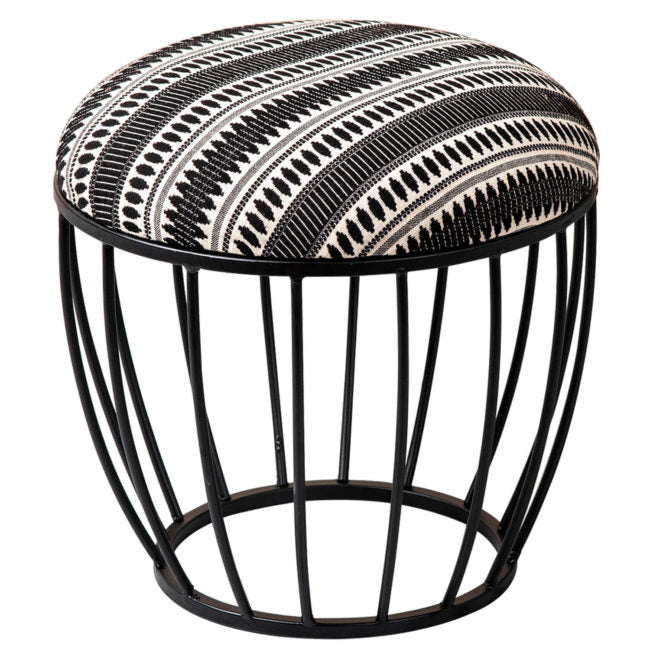 Metallic Stools: Black & Cream Cage Ottoman