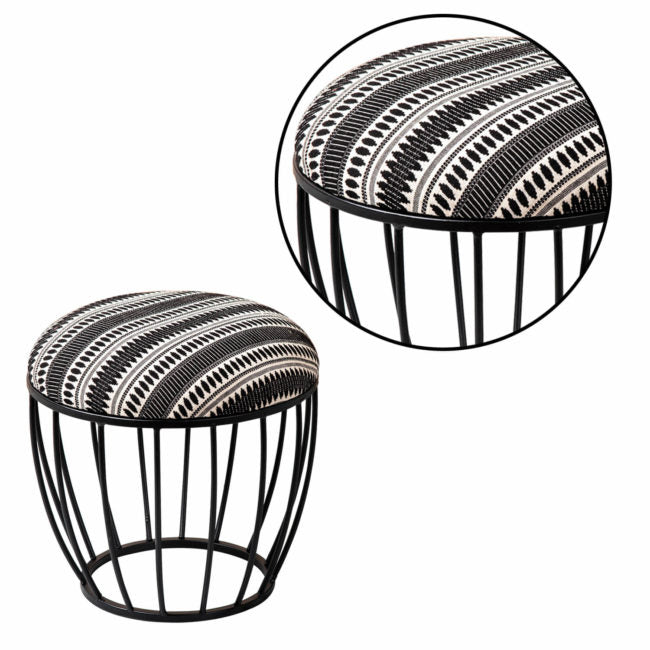 Metallic Stools: Black & Cream Cage Ottoman