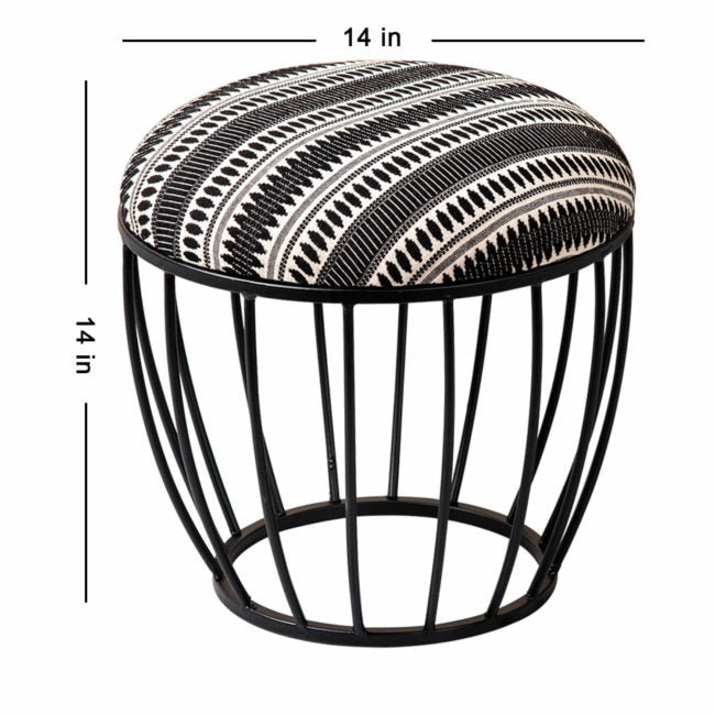 Metallic Stools: Black & Cream Cage Ottoman