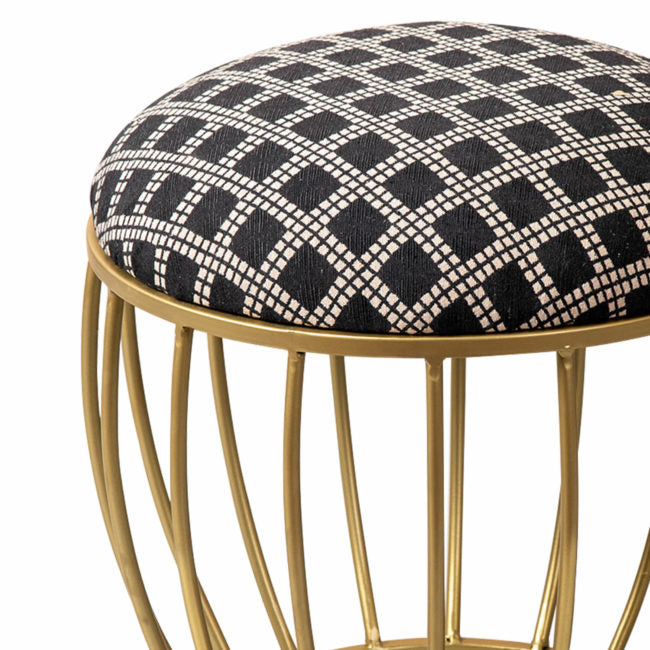 Metallic Stools: Black & Cream Cage Ottoman