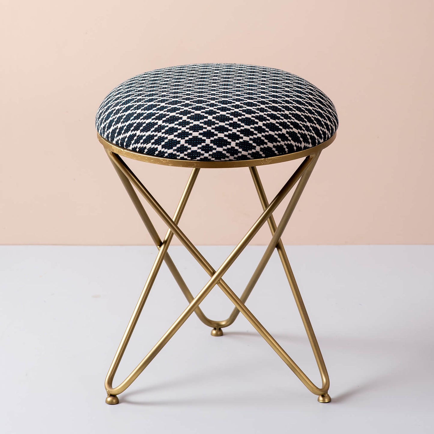 Metallic Stools: Black & White Cross Legs Ottoman