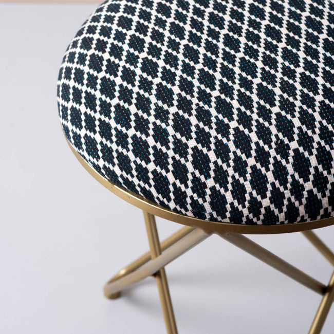 Metallic Stools: Black & White Cross Legs Ottoman