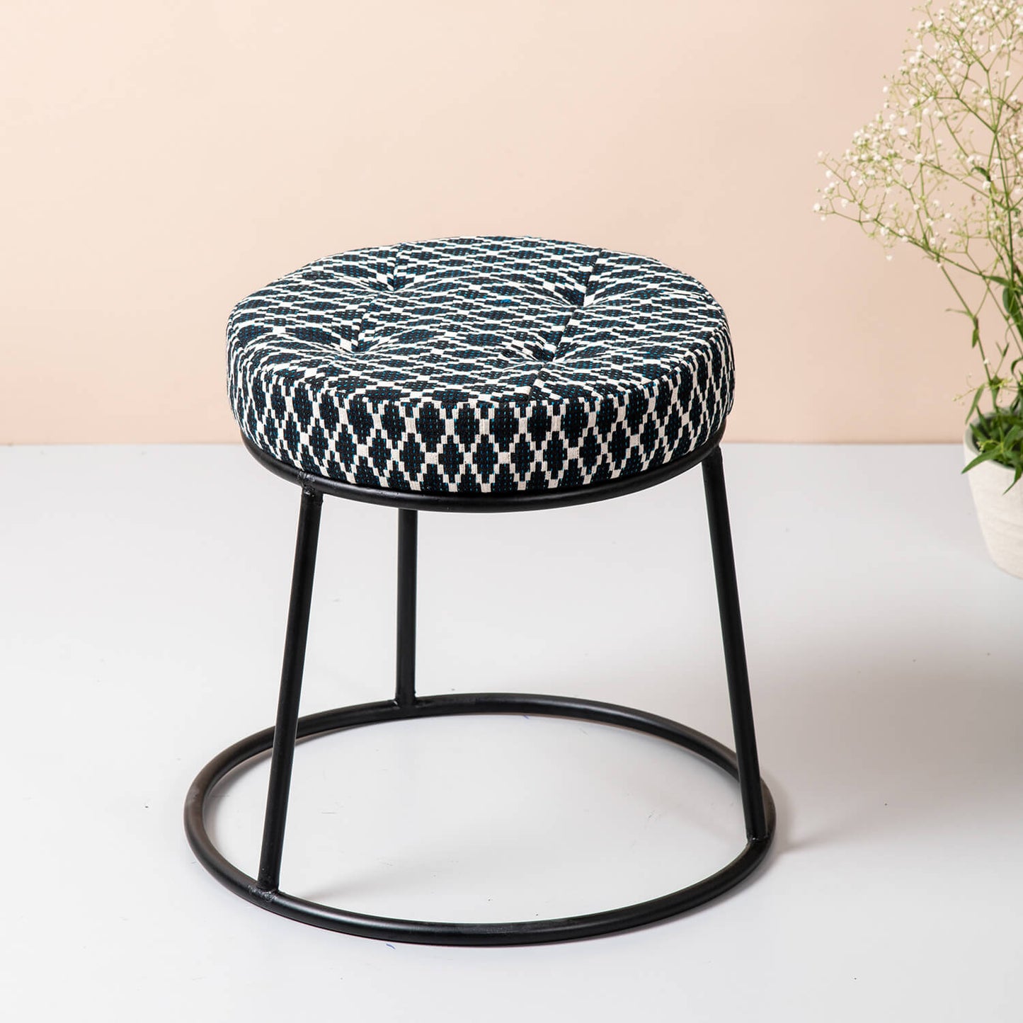 Metallic Stools: Black & White Metallic Ottoman