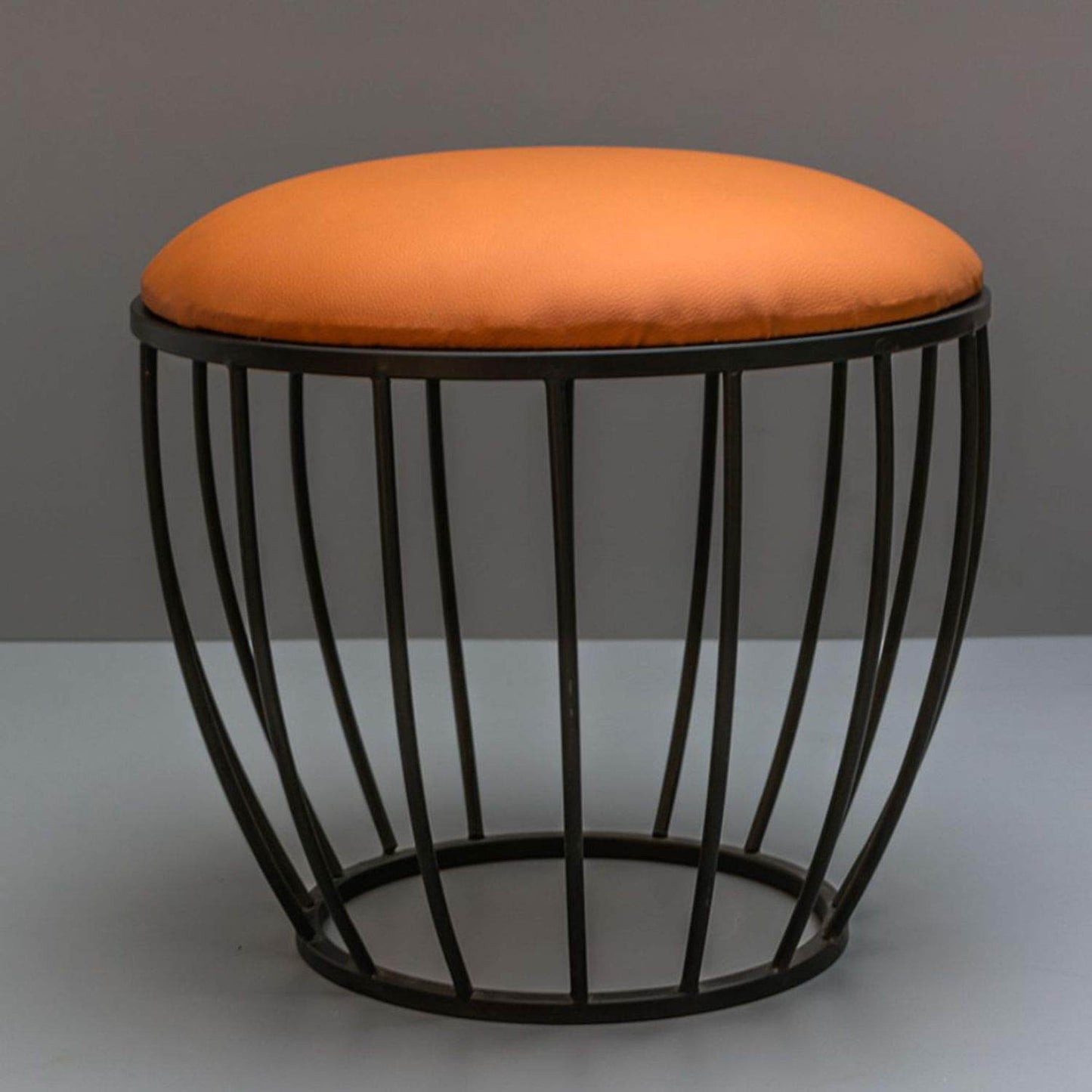 Metallic Stools: Caramel Leatherette Cage Ottoman