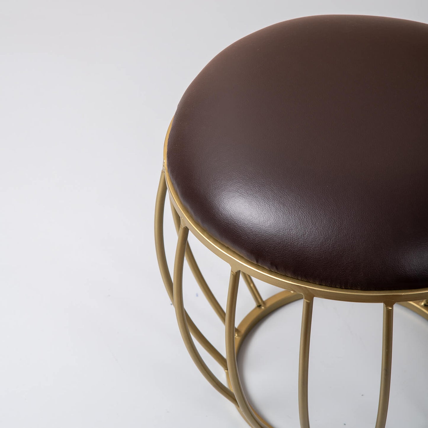 Metallic Stools: Dark Brown Leatherette Gold Cage Ottoman