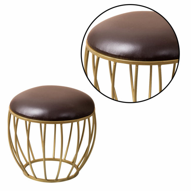 Metallic Stools: Dark Brown Leatherette Gold Cage Ottoman