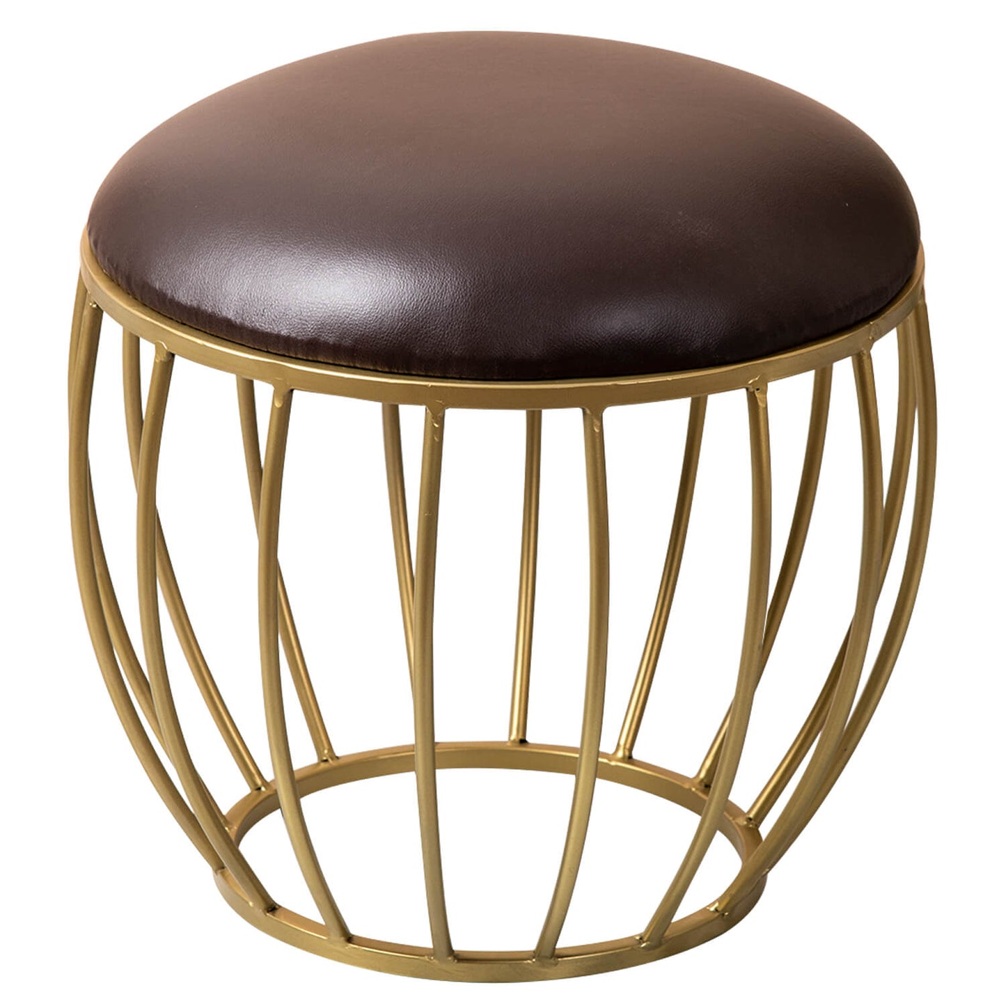 Metallic Stools: Dark Brown Leatherette Gold Cage Ottoman