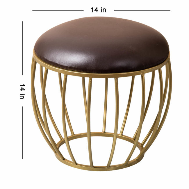 Metallic Stools: Dark Brown Leatherette Gold Cage Ottoman