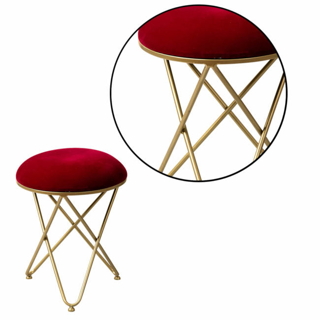 Metallic Stools: Maroon Velvet Cross Leg Ottoman