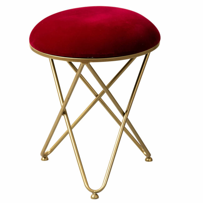 Metallic Stools: Maroon Velvet Cross Leg Ottoman
