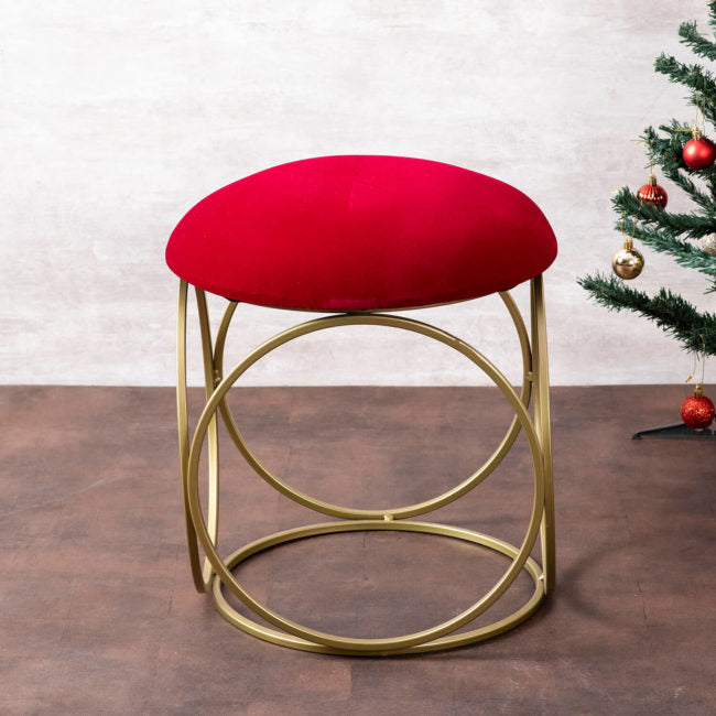Metallic Stools: Maroon Velvet Round Leg Ottoman