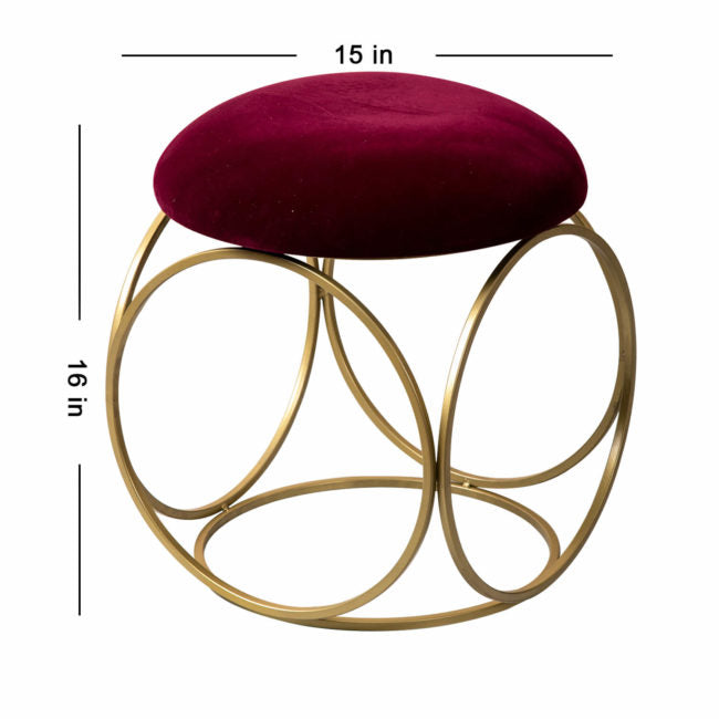 Metallic Stools: Maroon Velvet Round Leg Ottoman