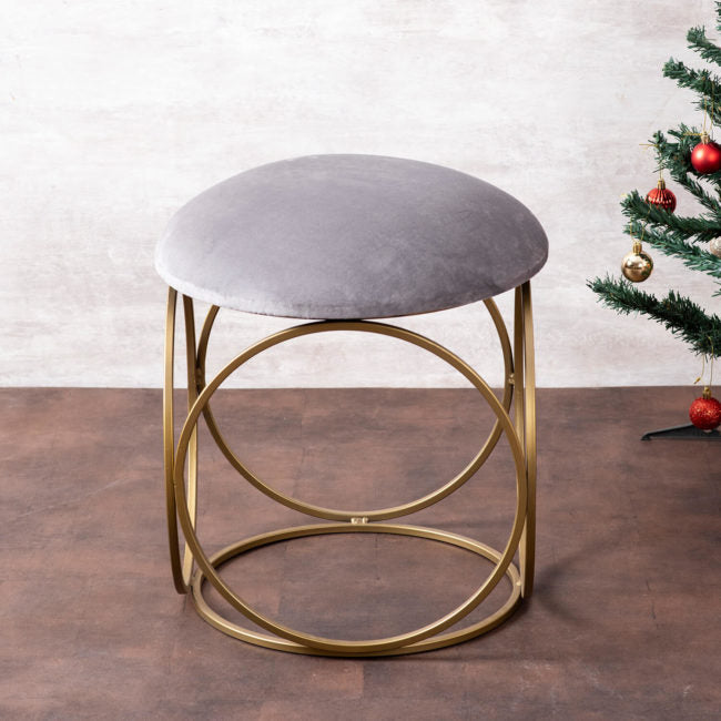 Metallic Stools: Round Leg Grey Velvet Ottoman