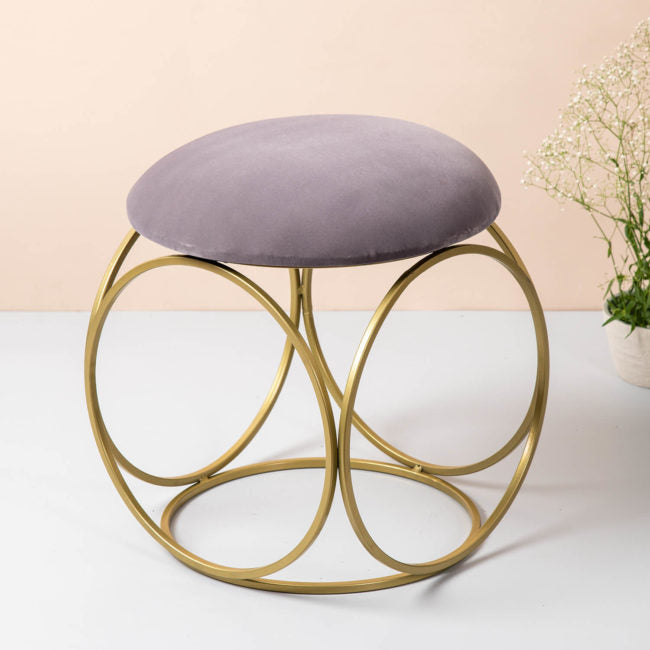 Metallic Stools: Round Leg Grey Velvet Ottoman