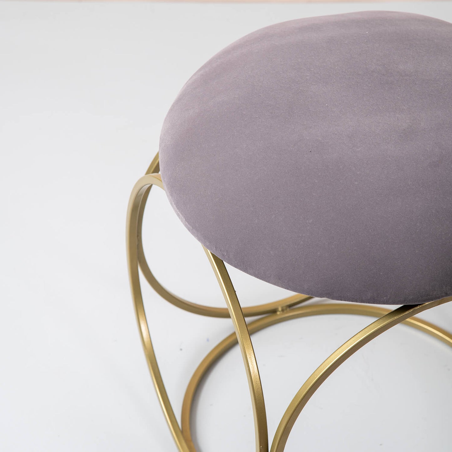Metallic Stools: Round Leg Grey Velvet Ottoman