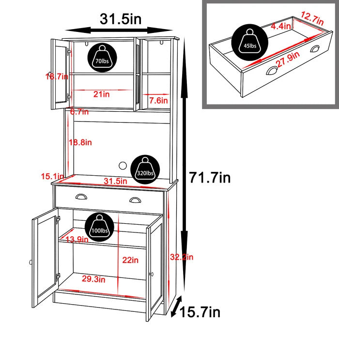 Microwave Stands: 70" Kitchen Cabinet & Hutch Cabinets