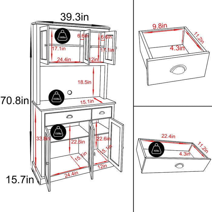 Microwave Stands: 71'' Kitchen Pantry & Hutch Cabinets