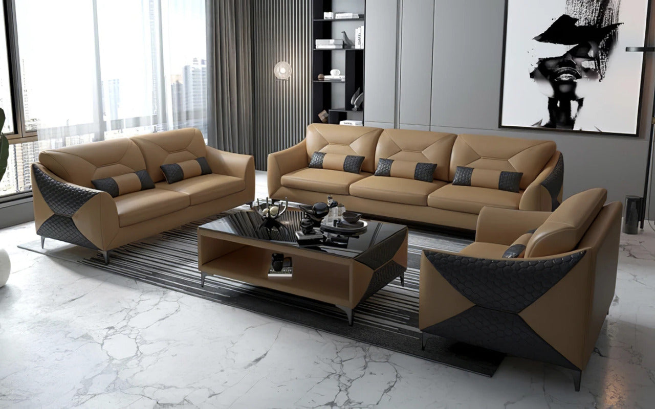 Modern Sofa Set: 6 Seater Leatherette Sofa Set