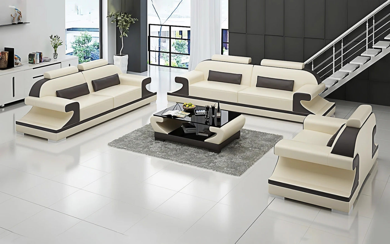 Modern Sofa Set: Leatherette 5 Seater Sofa Set With Shape Arm