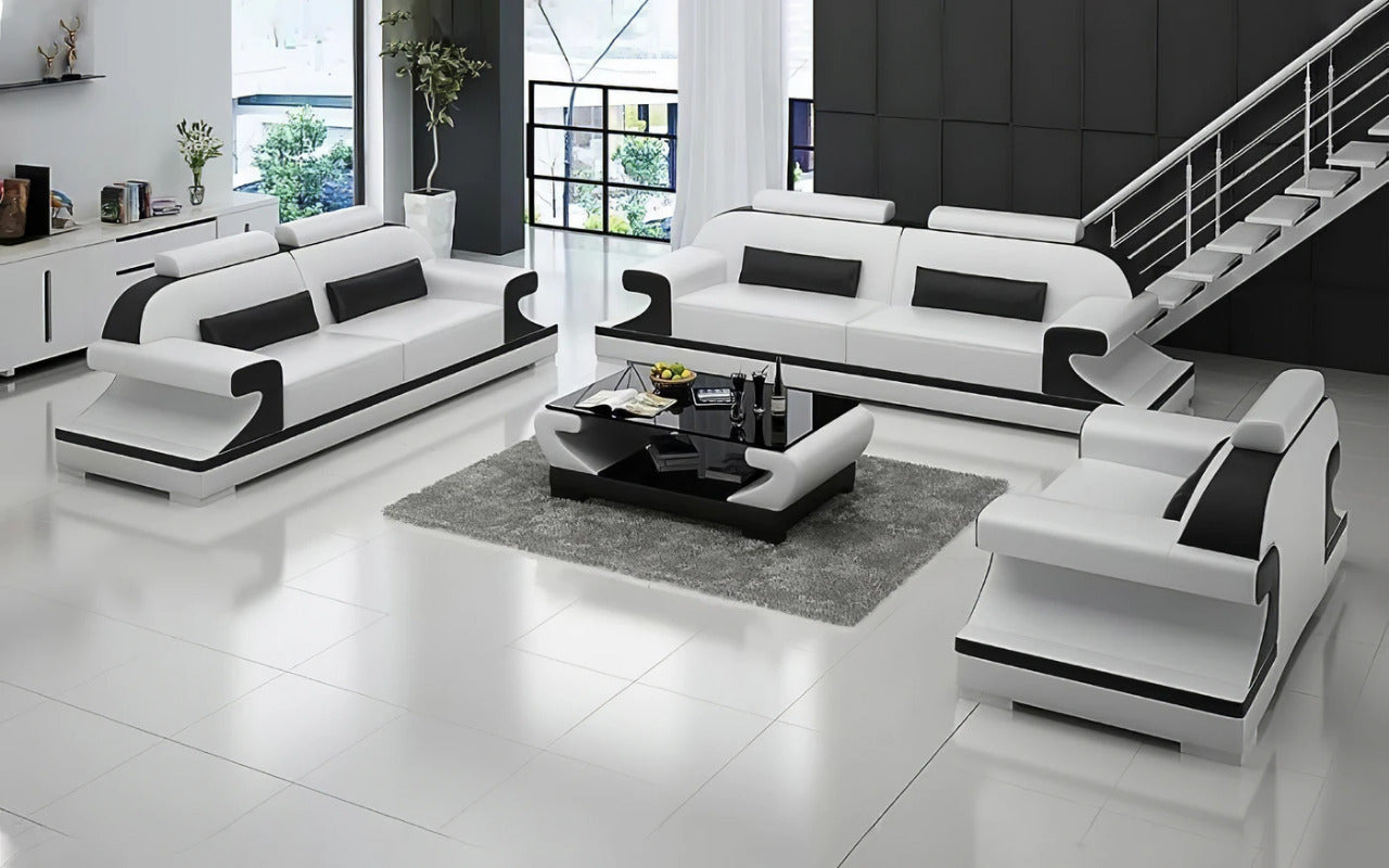 Modern Sofa Set: Leatherette 5 Seater Sofa Set With Shape Arm
