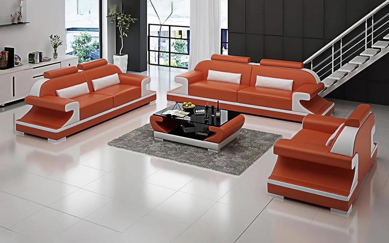 Modern Sofa Set: Leatherette 5 Seater Sofa Set With Shape Arm