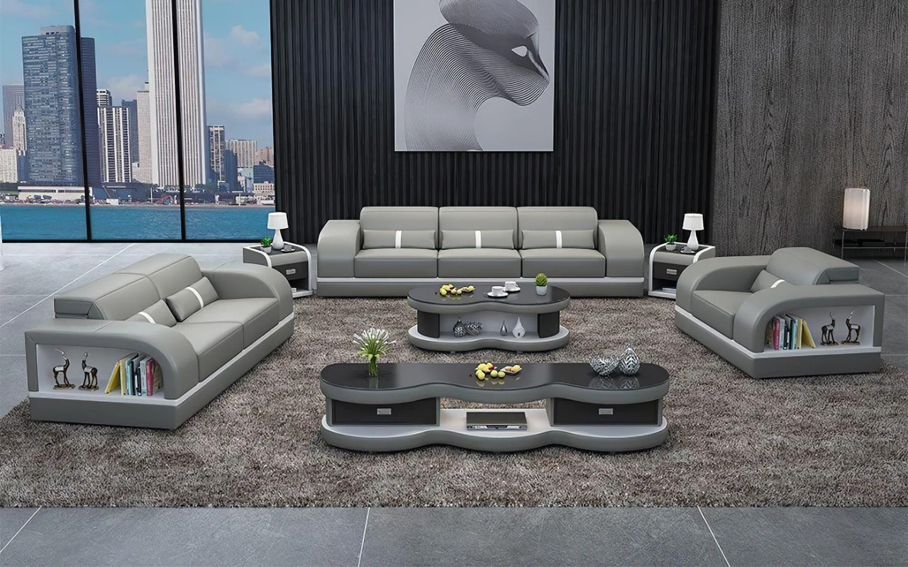 Modern Sofa Set: Leatherette 6 Seater Sofa Set With Storage
