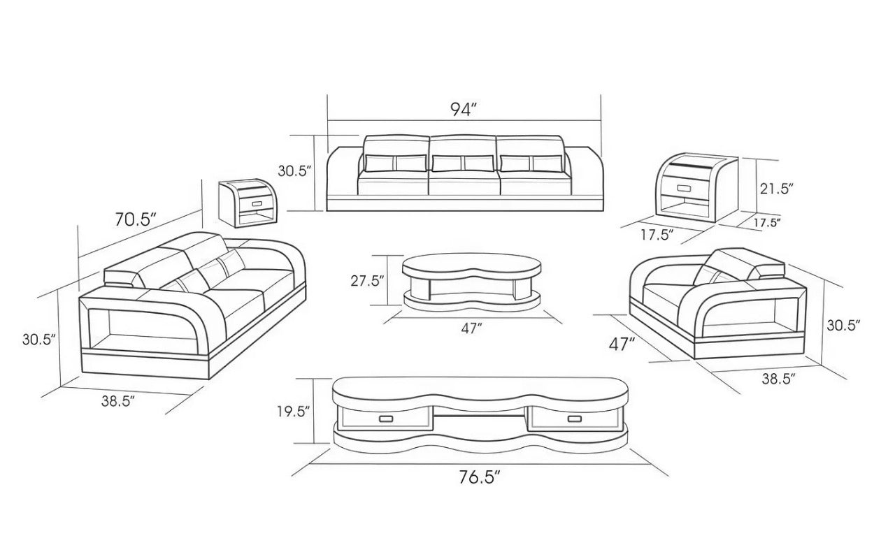 Modern Sofa Set: Leatherette 6 Seater Sofa Set With Storage