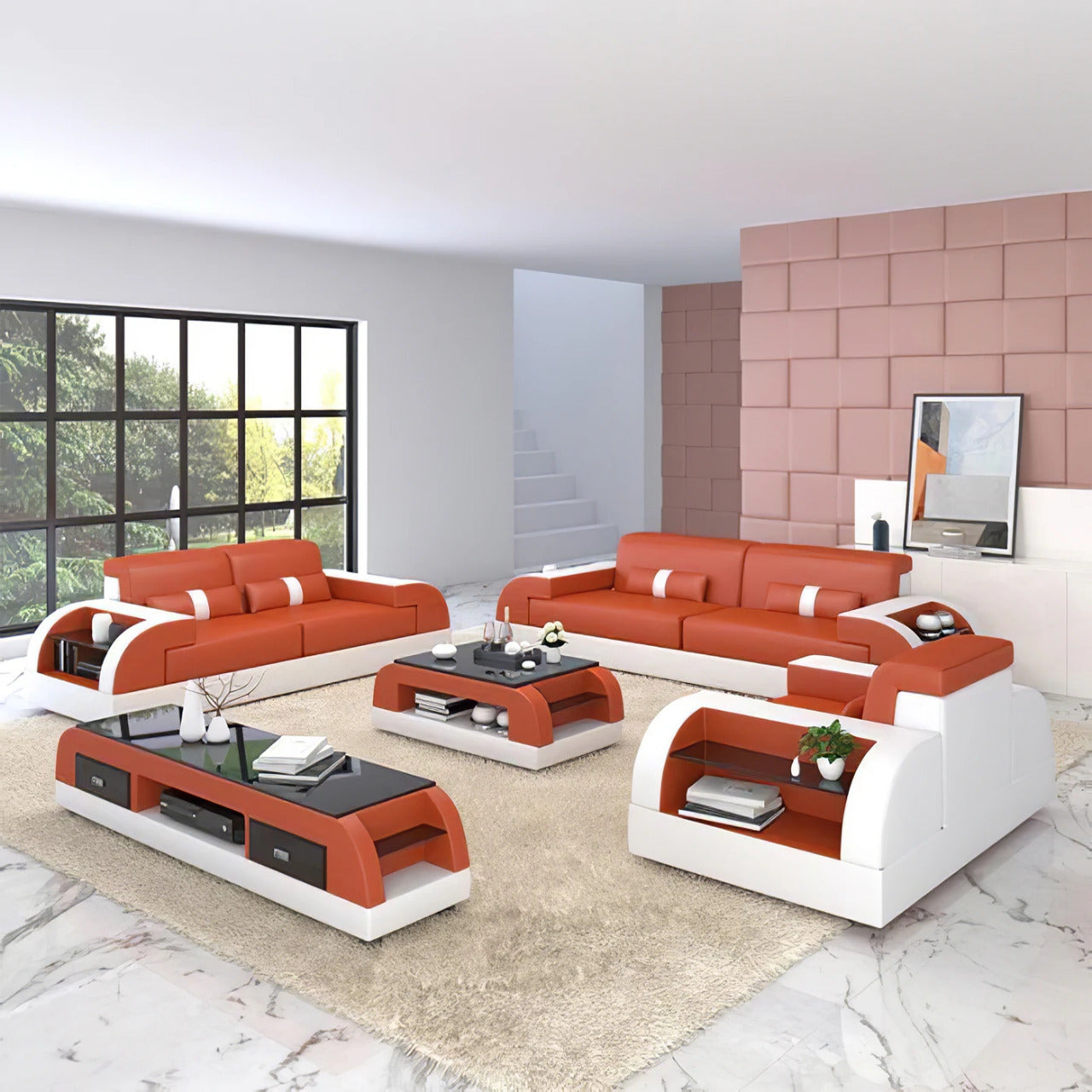 Modern Sofa Set: Leatherette 6 Seater Sofa with Side Storage