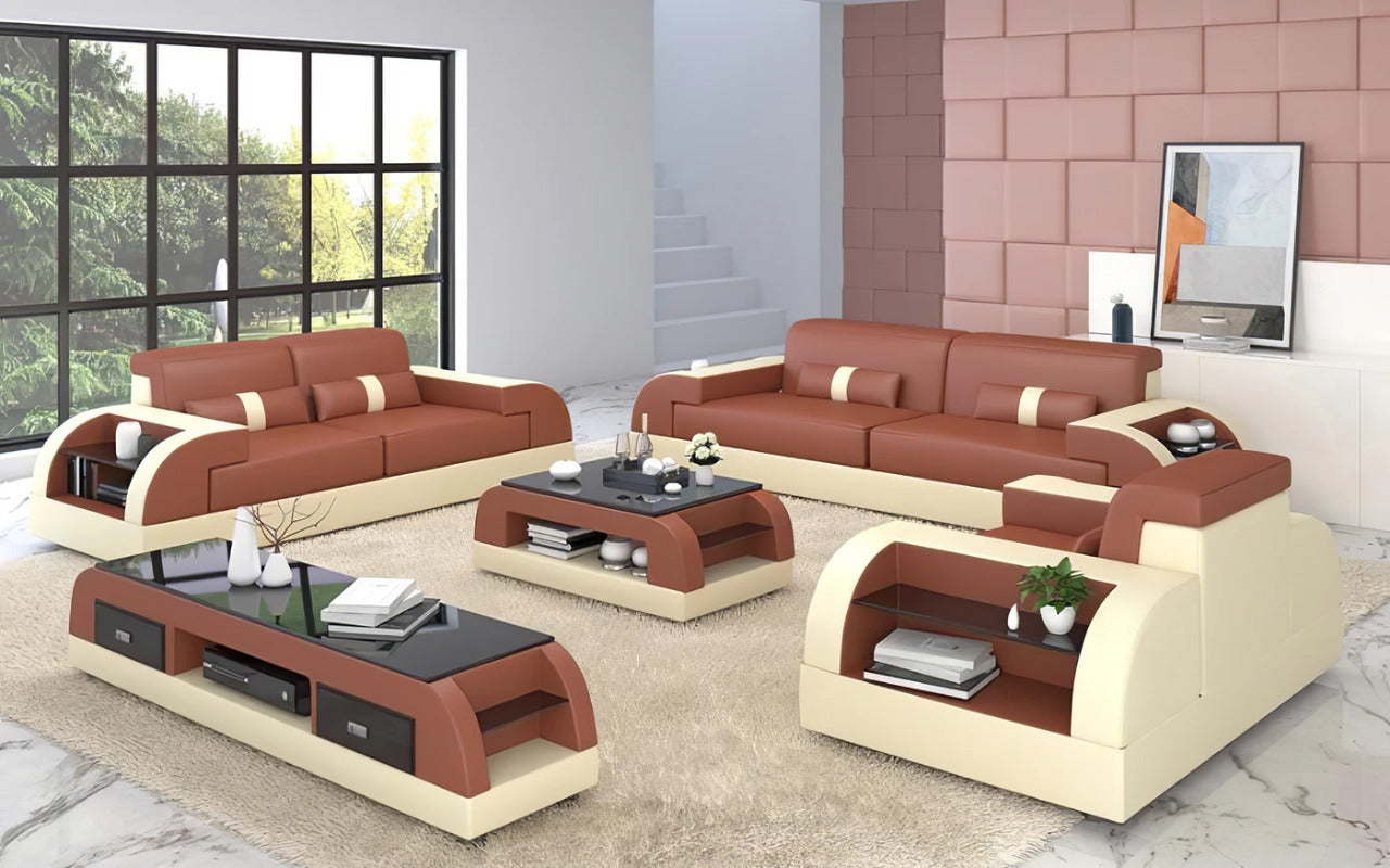 Modern Sofa Set: Leatherette 6 Seater Sofa with Side Storage
