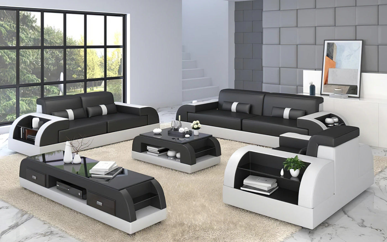 Modern Sofa Set: Leatherette 6 Seater Sofa with Side Storage