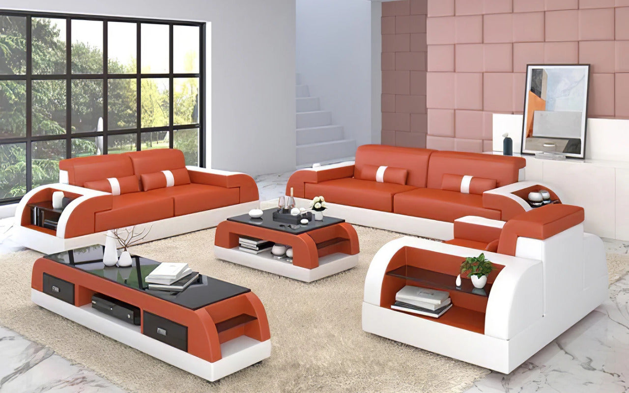 Modern Sofa Set: Leatherette 6 Seater Sofa with Side Storage