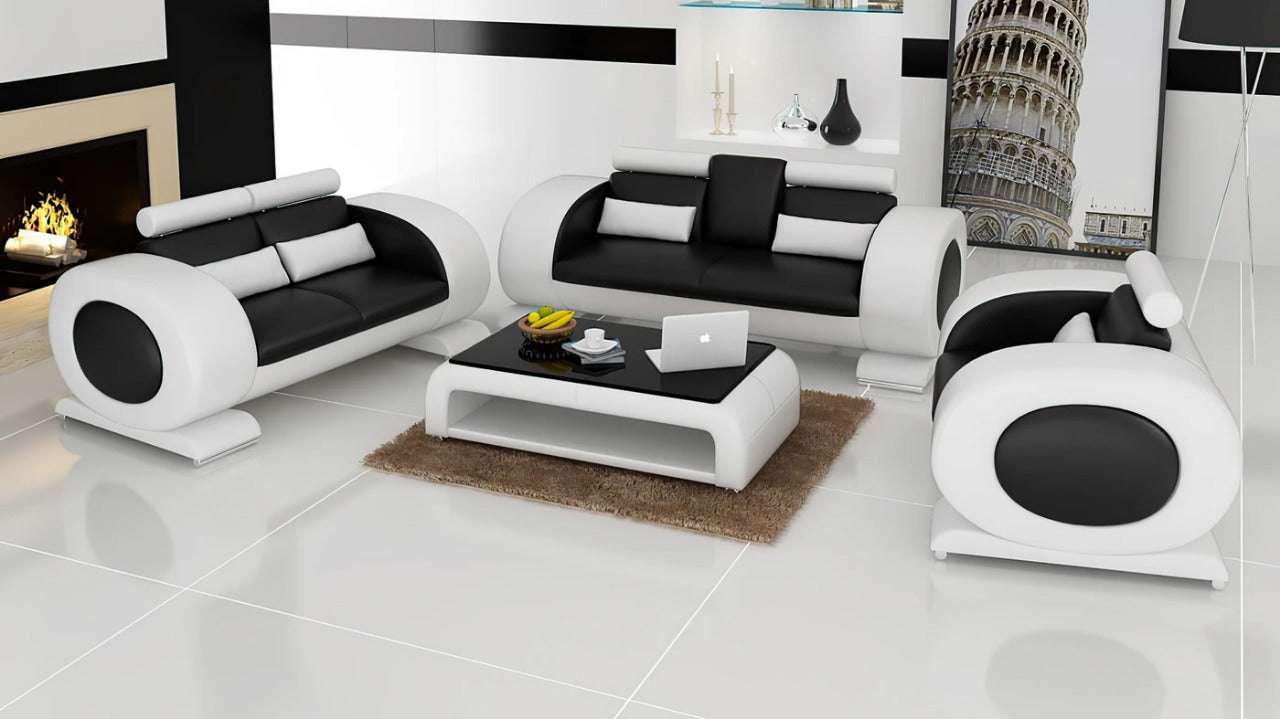 Modern Sofa Set: Leatherette Sofa Set With Ottoman