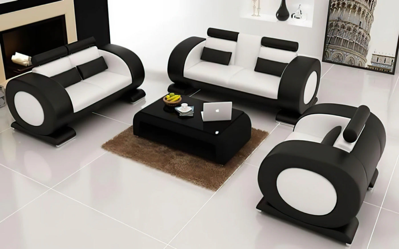 Modern Sofa Set: Leatherette Sofa Set With Ottoman