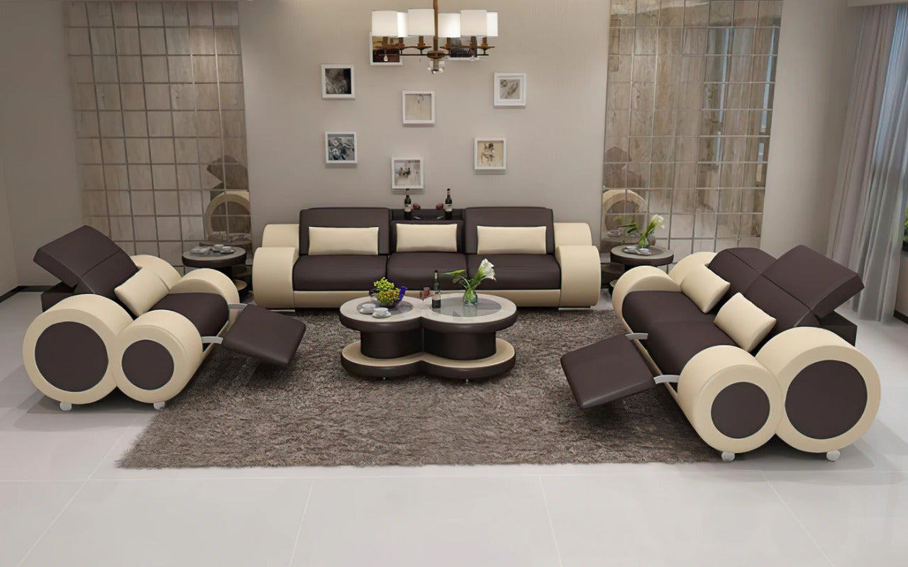 Modern Sofa Set: Leatherette Sofa Set with Recliner