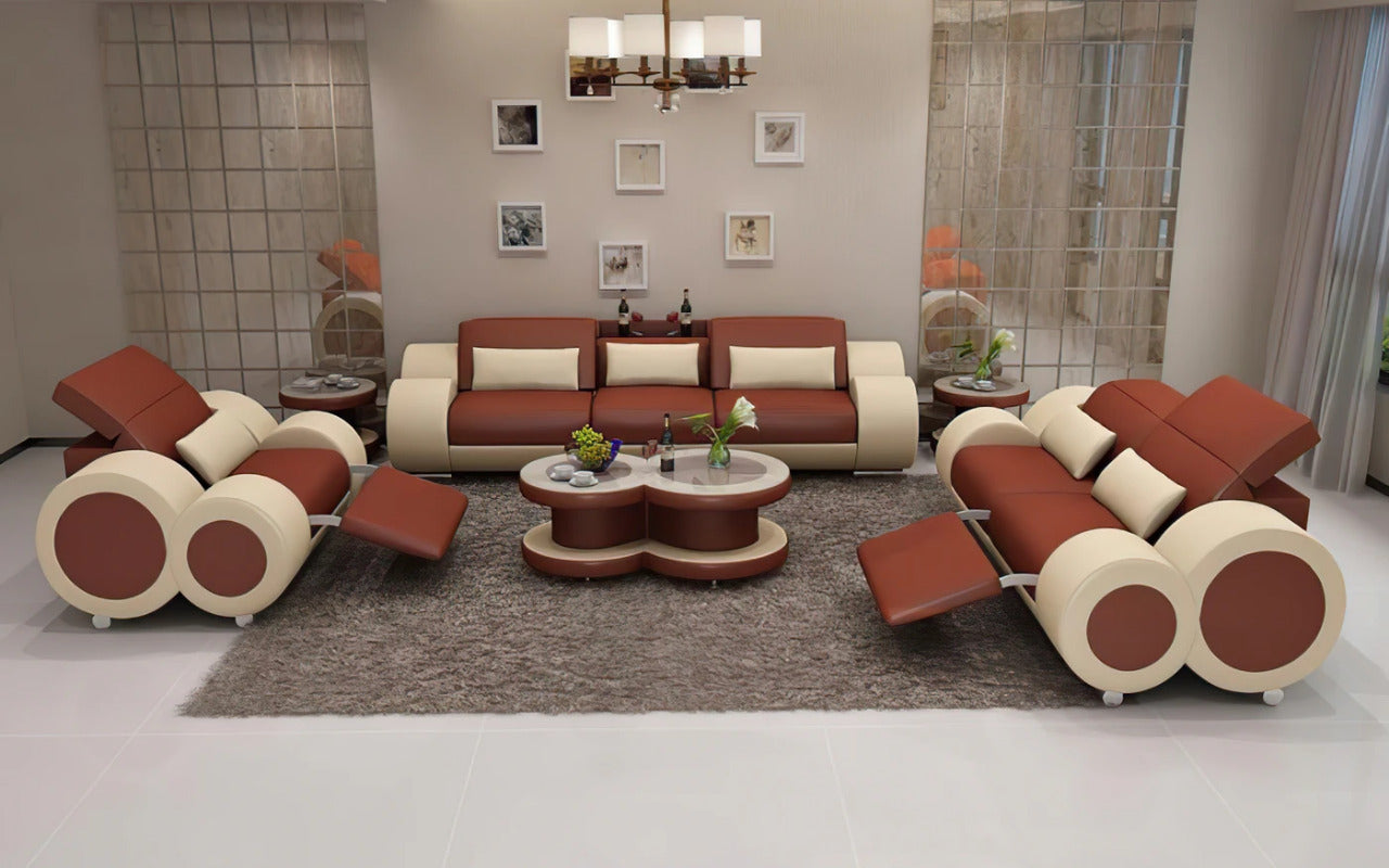 Modern Sofa Set: Leatherette Sofa Set with Recliner