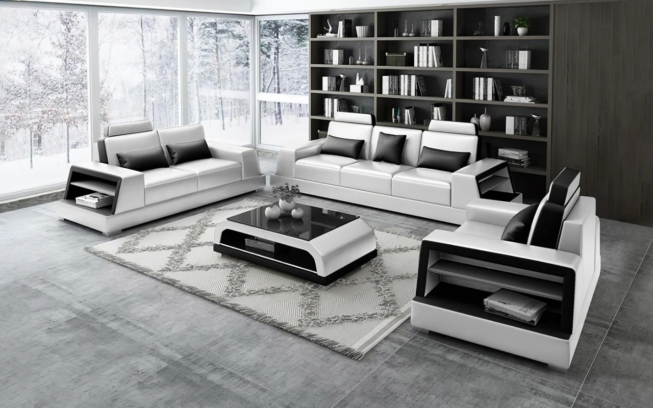 Modern Sofa Set: 6 Seater Leatherette Sofa Set with Side Storage