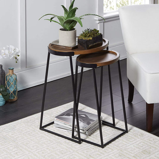 Nest Of Table : Silverwood Nesting Side Table, Black Metal and Dark Wood