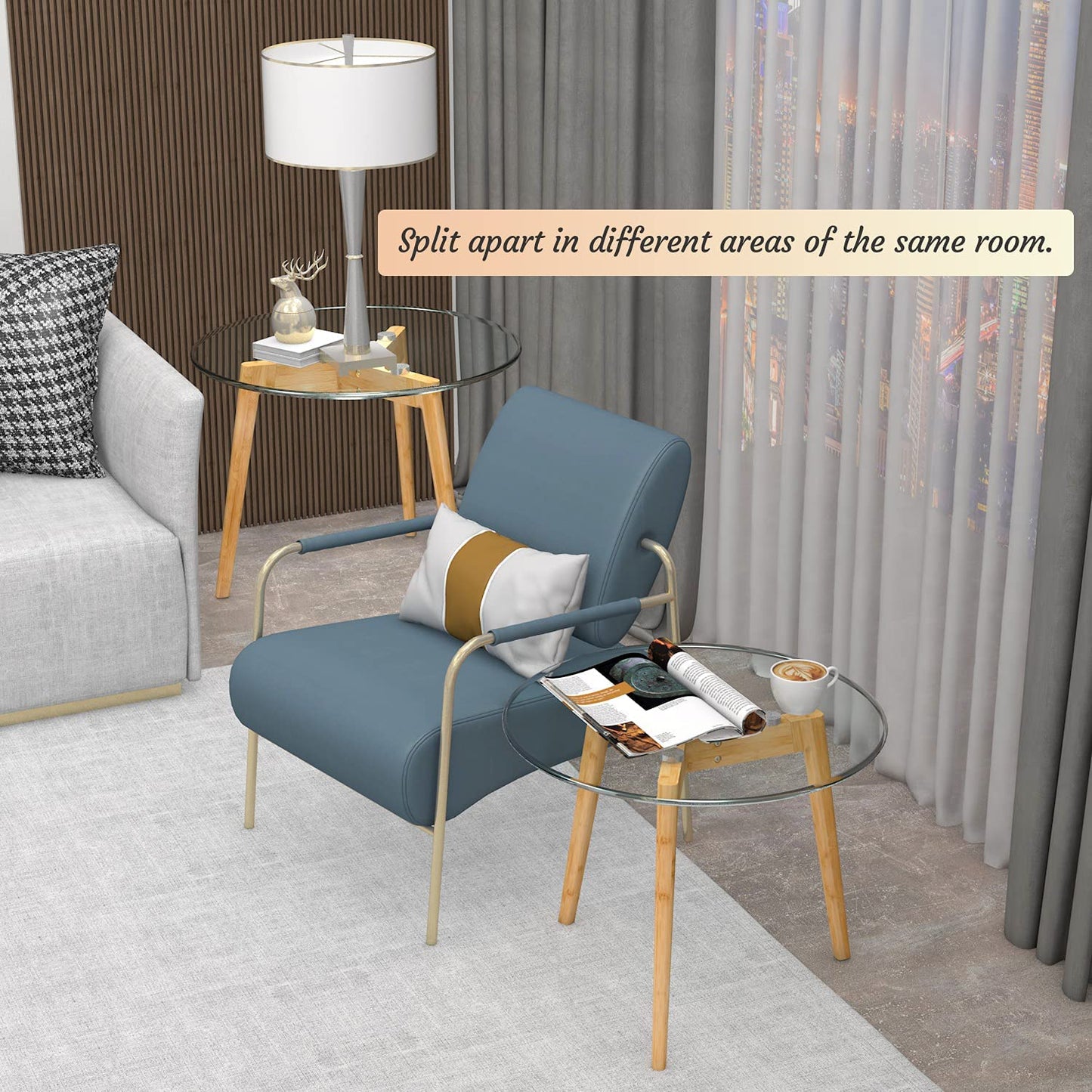 Nest Of Table Table Set of 2, Glass End Table for Living Room Side Table for Bedroom Round Modern Coffee Table