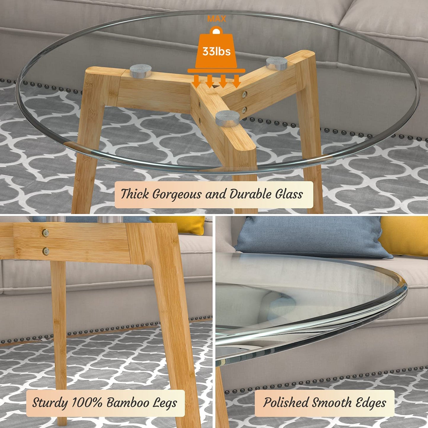 Nest Of Table Table Set of 2, Glass End Table for Living Room Side Table for Bedroom Round Modern Coffee Table