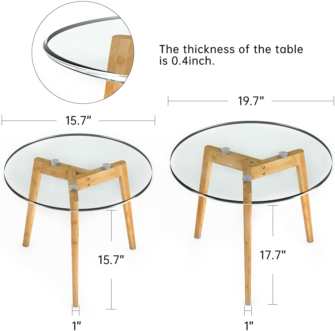 Nest Of Table Table Set of 2, Glass End Table for Living Room Side Table for Bedroom Round Modern Coffee Table