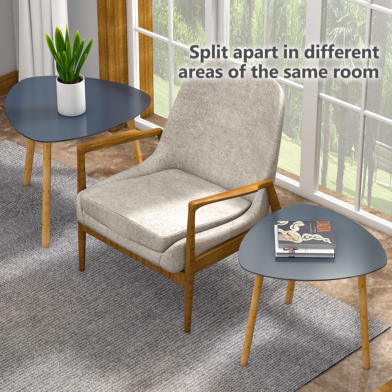 Nest Of Tables Living Room Side Table for Bedroom Triangle Modern Coffee Table (Grey)