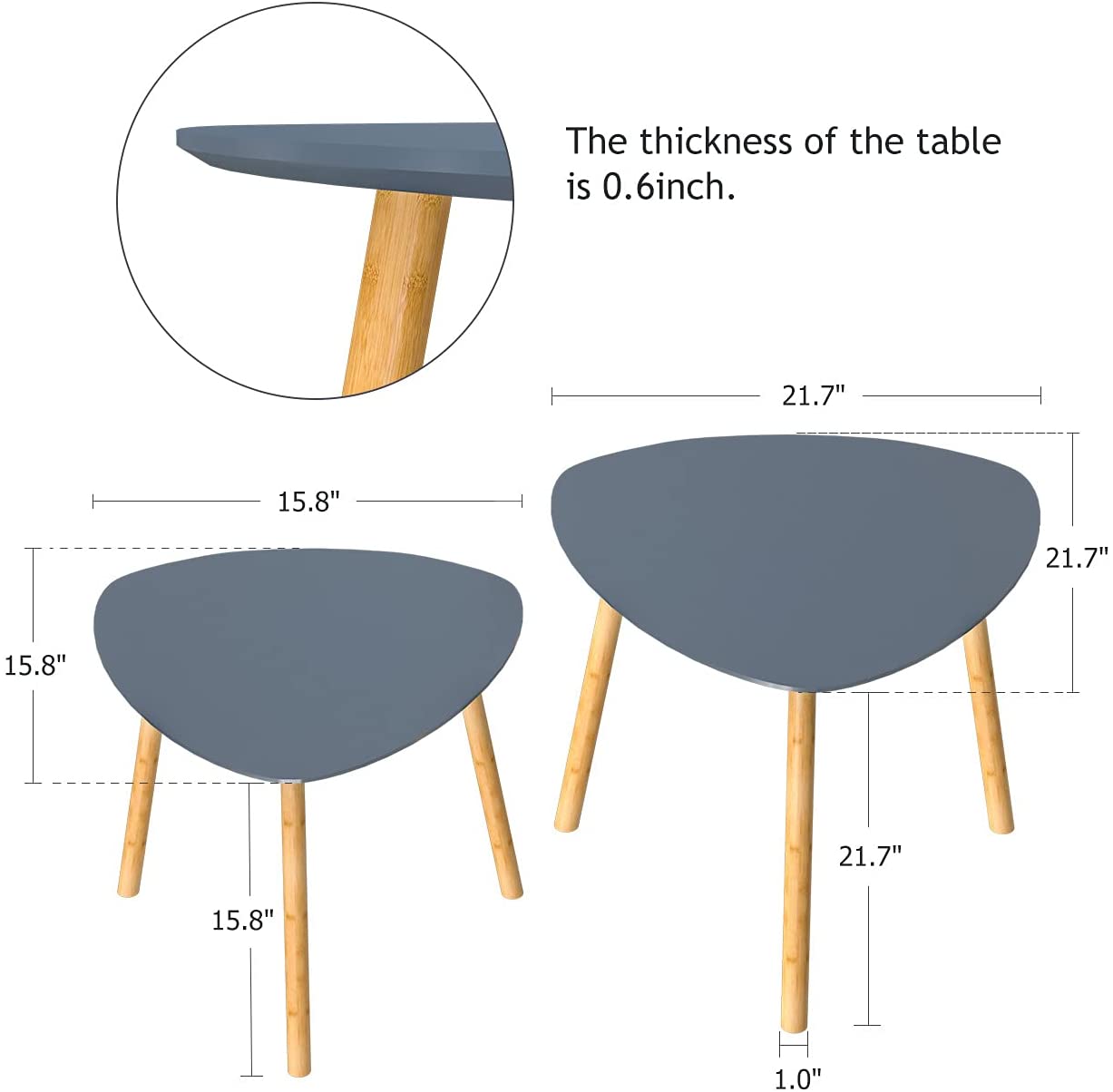 Nest Of Tables Living Room Side Table for Bedroom Triangle Modern Coffee Table (Grey)