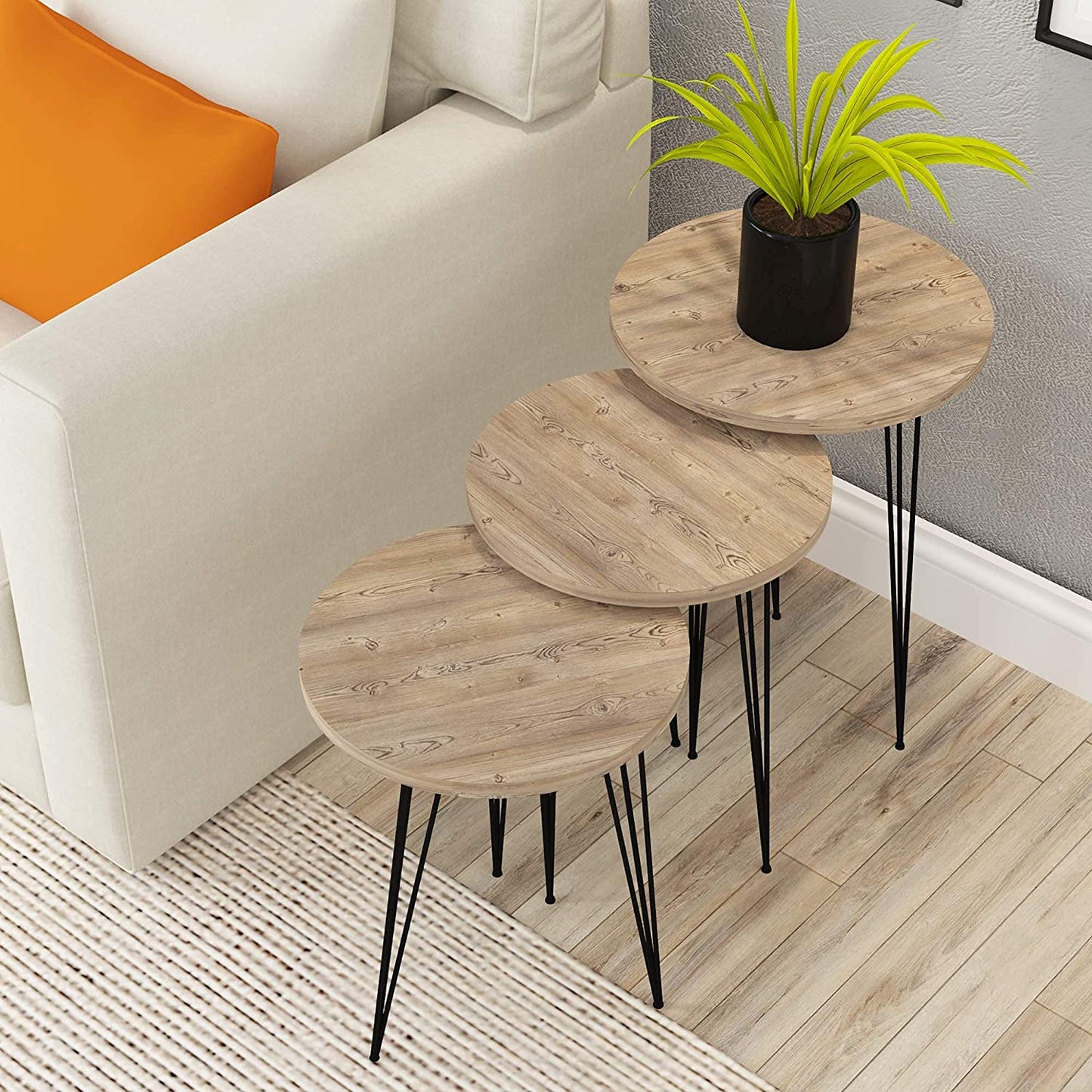 Nest Of Tables Living Room, Home Office, Sturdy&Easy Assembly, Grey