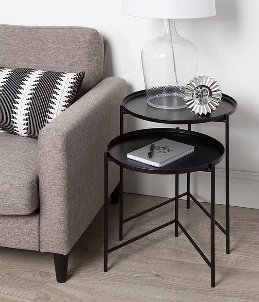 Nest Of Tables Metal Accent Tables, 2 Piece, Black