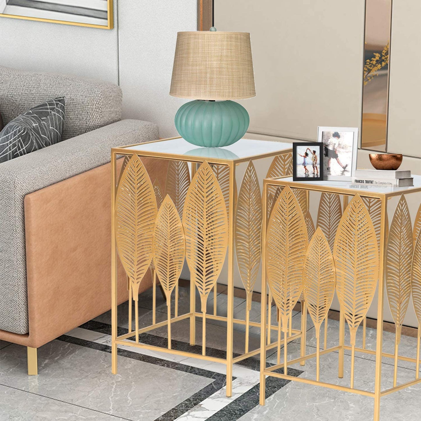 Nest Of Tables : Nesting Round Gold Nightstands Decent Set of 2